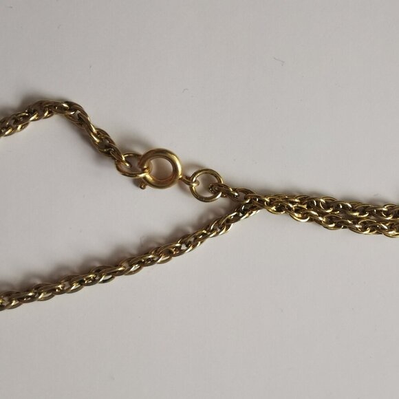 Faux Jade Stone Gold Tone Cross Pendant Necklace Vintage Gothic Rosary Baroque - Picture 5 of 7